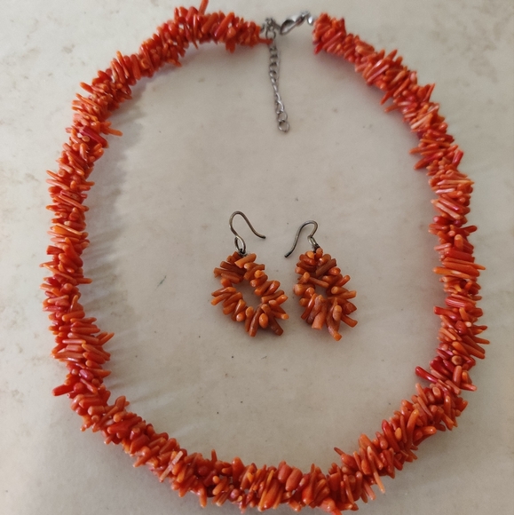 Vintage Red Branch Coral Necklace and Earrings Set - Picture 3 of 16